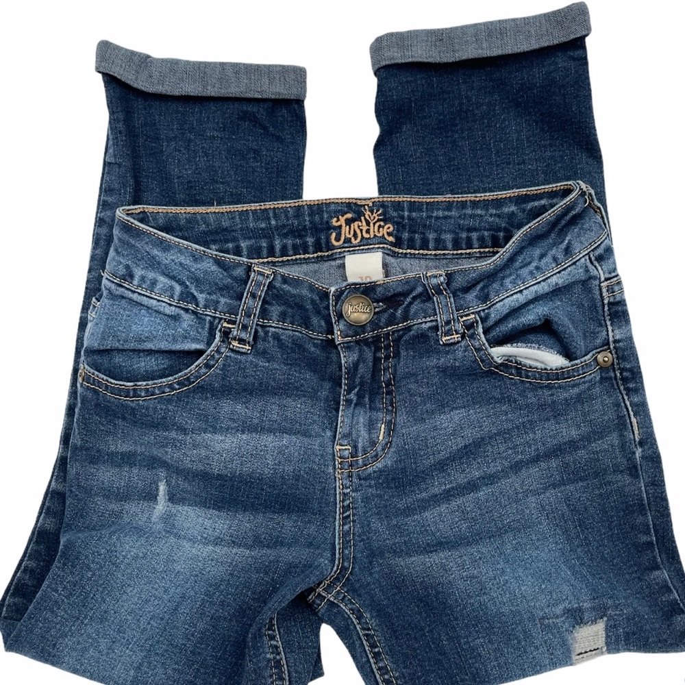 Justice Distressed Denim Jeans Girl's Size 10 - Picture 2 of 8